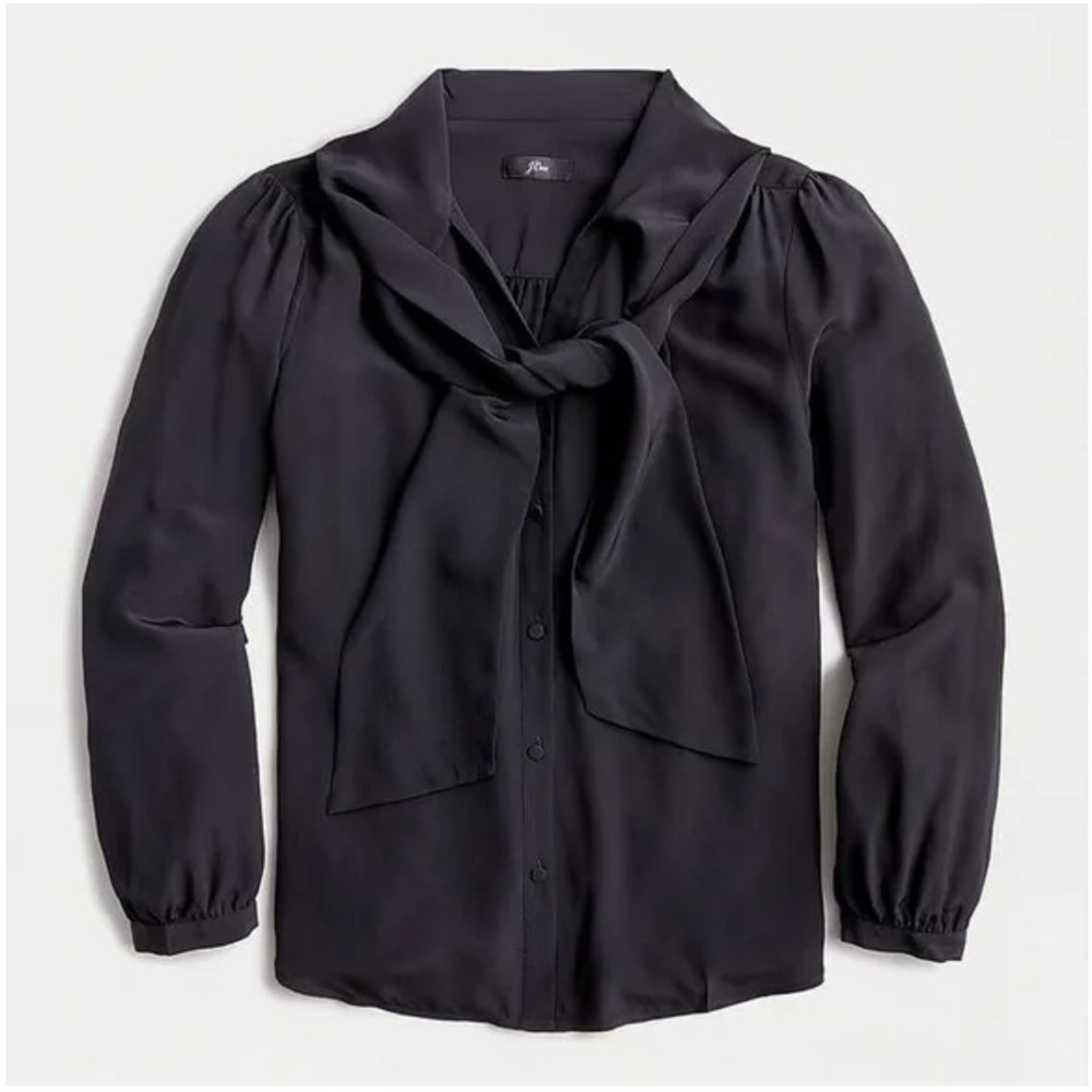 J. Crew tie-neck blouse in re-imagined silk in black